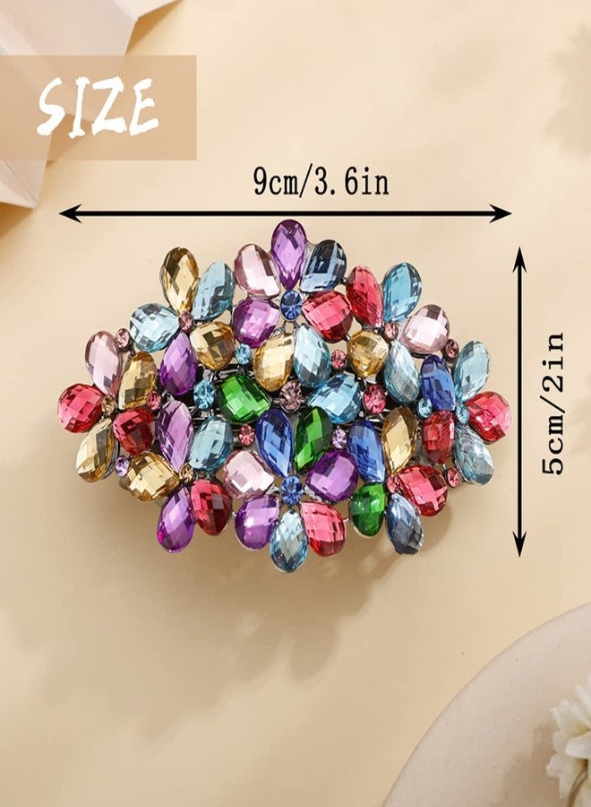 Aimimier Flower Crystal Hair Barrettes Sparkling Rhinestone Hair Spring Clamp Hair Pins Fashion Prom Party Hair Accessories for Women (Colorful) - Image 2