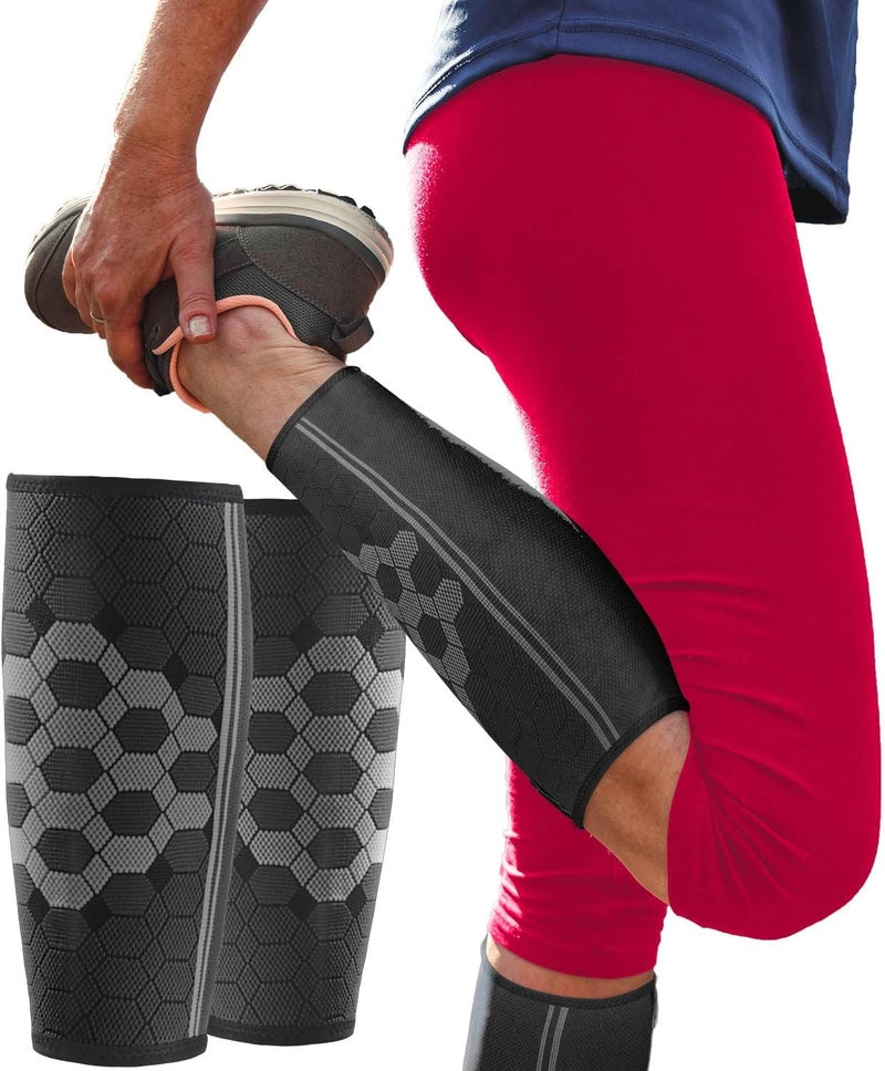 Sparthos Calf Compression Sleeve (Pair) – Leg Compression Brace for Men and Women – Shin Splint Calf Pain Relief Calves Blood Circulation Sports Support Running Walking Cycling Yoga (Black-M) - Image 1