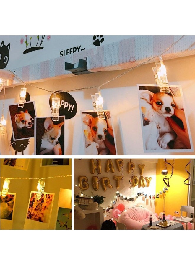 Decute 50LED Photo Clips String Lights Holder Timer Function 8 Modes Dimmable with Remote, 17FT Fairy Starry Lights for Christmas Card Bedroom Wedding Party Hanging Photos Pictures Memos, Warm White - Image 2