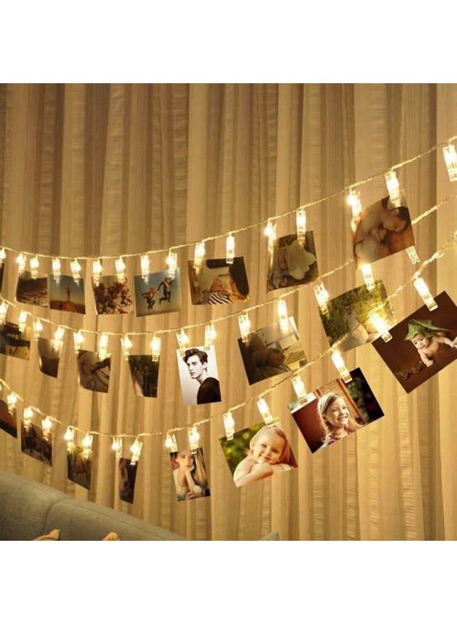 Decute 50LED Photo Clips String Lights Holder Timer Function 8 Modes Dimmable with Remote, 17FT Fairy Starry Lights for Christmas Card Bedroom Wedding Party Hanging Photos Pictures Memos, Warm White - Image 3