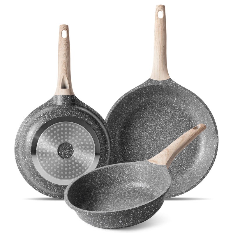 ZUOFENG Non Stick Frying Pan 3 Sets Stone Pans Cookware Granite Coating Induction Pans Saucepans Omelette Skillet 20cm  24cm  28cm