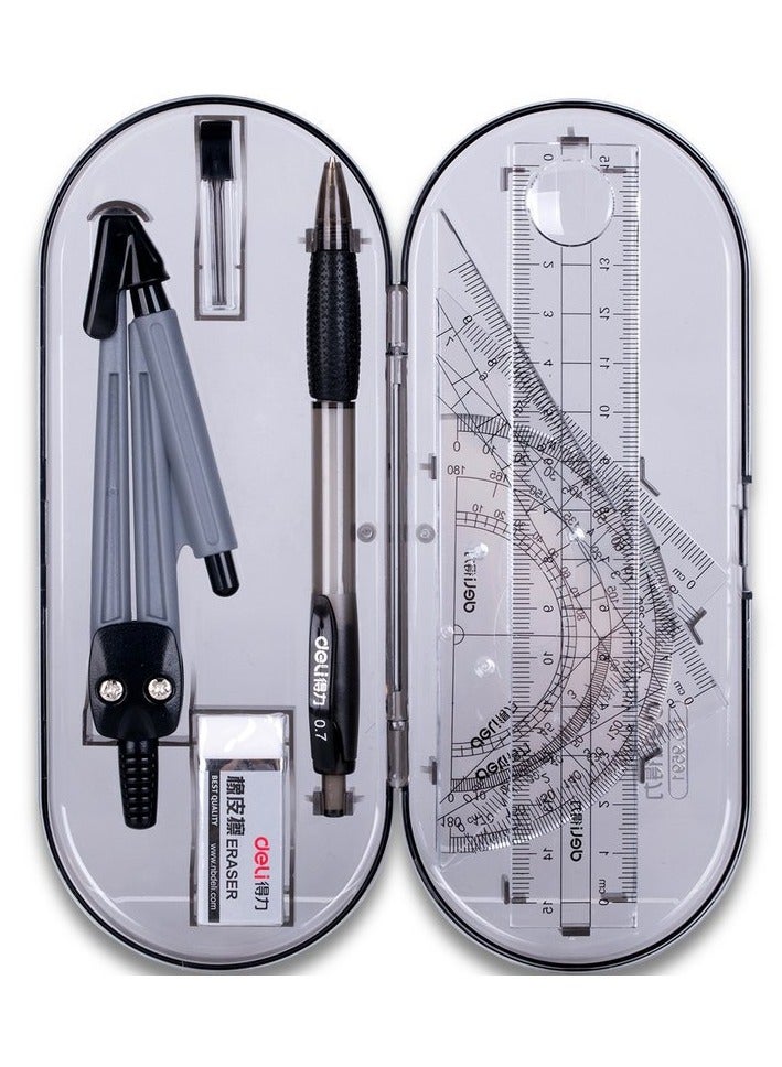 Deli Math Geometry Set 8 Student Supplies with Shatterproof Storage Box and Reusable Bag Including Ruler, Protractor, Compass, Pencil, Eraser for Students and Engineering Drawings - Image 3
