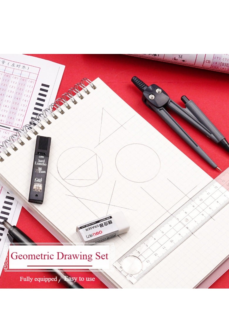 Deli Math Geometry Set 8 Student Supplies with Shatterproof Storage Box and Reusable Bag Including Ruler, Protractor, Compass, Pencil, Eraser for Students and Engineering Drawings - Image 4