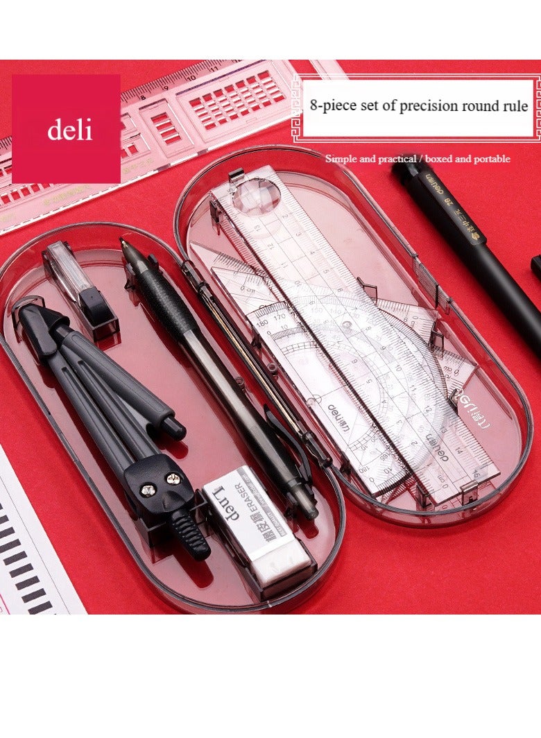Deli Math Geometry Set 8 Student Supplies with Shatterproof Storage Box and Reusable Bag Including Ruler, Protractor, Compass, Pencil, Eraser for Students and Engineering Drawings - Image 5