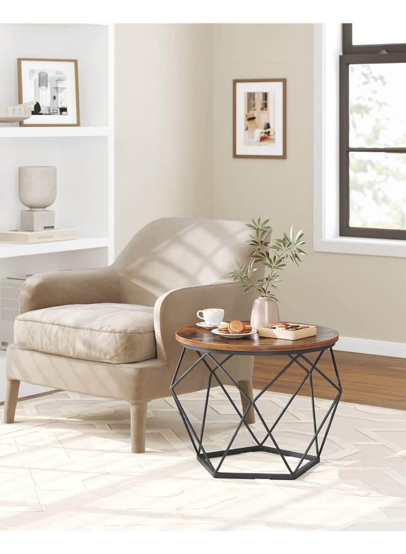 وين هولدر مجموعة طاولات قهوة من قطعتين، طاولة قهوة مستديرة بإطار فولاذي، طاولة جانبية لغرفة المعيشة، غرفة النوم، المكتب، لون بني ريفي، 50*50*40 سم و40*40*36 سم - Image 5