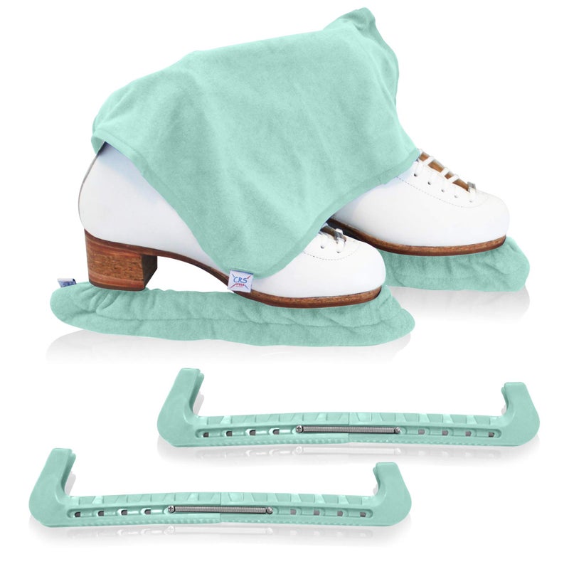 Crs Cross Skate Guards  Soakers And Towel Gift Set - Ice Skating Guards And Soft Skate Blade Covers For Figure Skating Or Hockey (Sit Spin Sea Foam  Large)