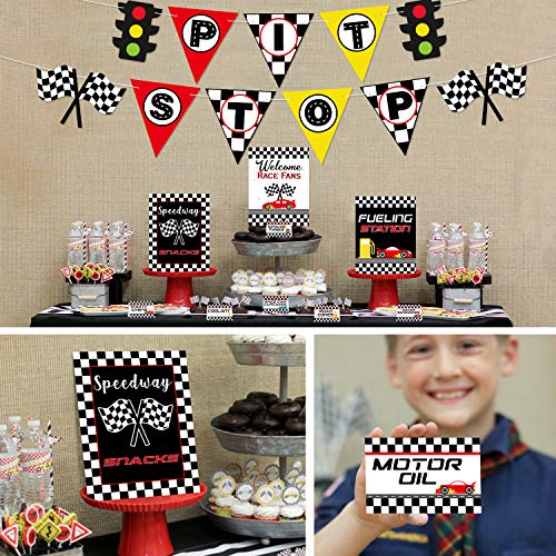 Bessmoso Race Car Bar Decorations Racing Car Birthday Party Decor Kit Pit Stop Banner Race Bar Signs Snack Tent Cards Let's Go Racing Theme Party Supplies - Image 4