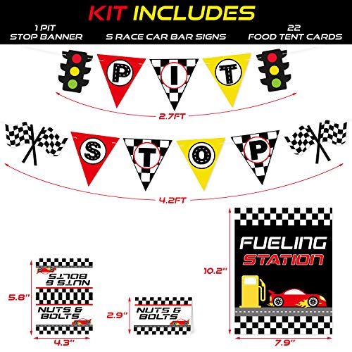 Bessmoso Race Car Bar Decorations Racing Car Birthday Party Decor Kit Pit Stop Banner Race Bar Signs Snack Tent Cards Let's Go Racing Theme Party Supplies - Image 2
