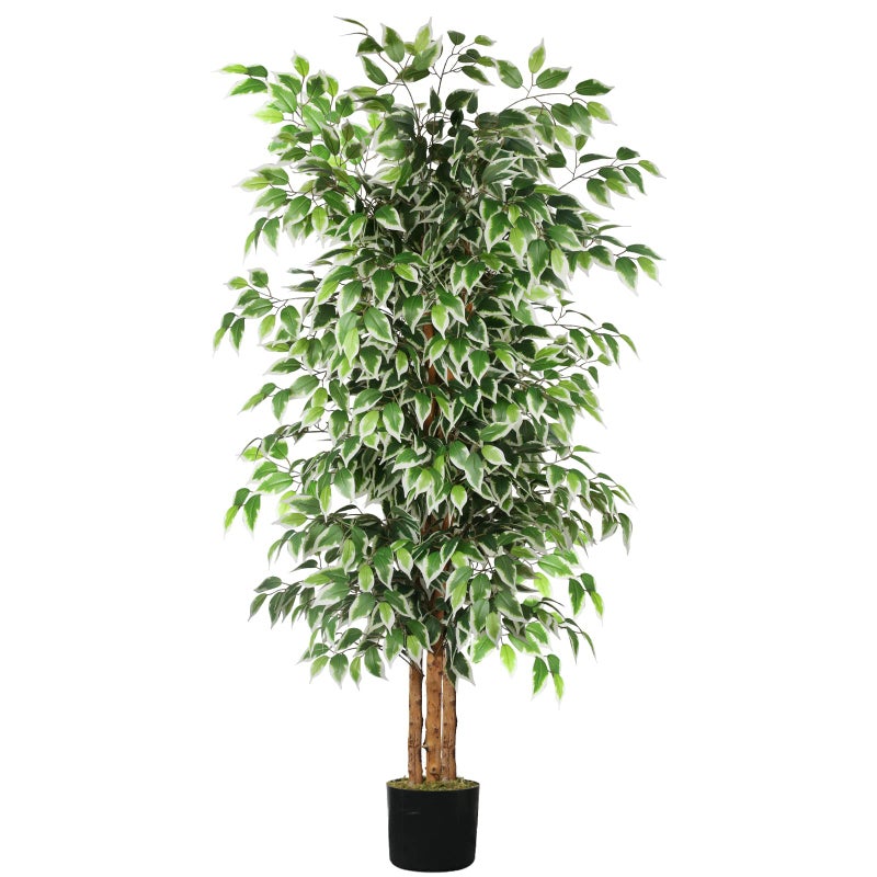 GTIDEA 6ft Artificial Tree Ficus, Tall Faux Trees Indoor with Natural Trunk and Fake Silk Tree Fake Plants for Home Spring Decor Living Room Outdoor Balcony House Office (Included Dried Moss) - Image 1