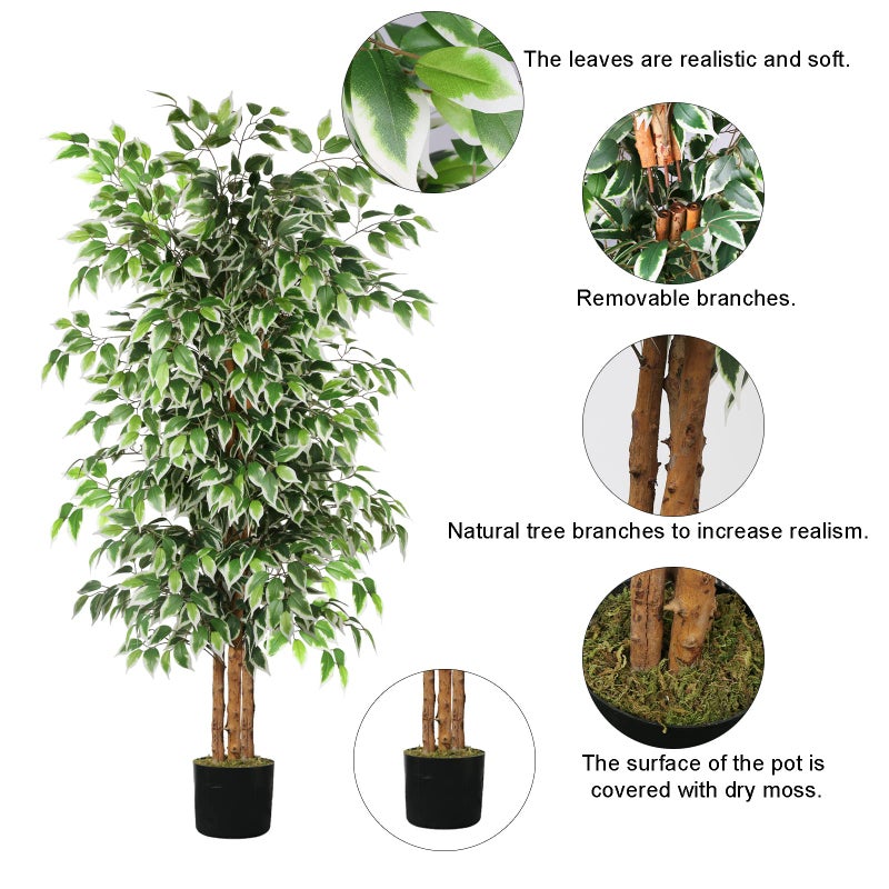GTIDEA 6ft Artificial Tree Ficus, Tall Faux Trees Indoor with Natural Trunk and Fake Silk Tree Fake Plants for Home Spring Decor Living Room Outdoor Balcony House Office (Included Dried Moss) - Image 3