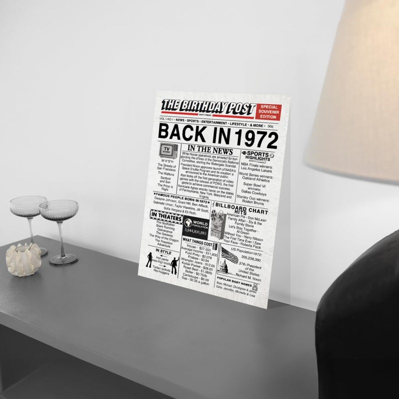 Stuff4 53rd Birthday Poster Unframed - Back In 1972 Newspaper - Happy 53rd Birthday Gifts for Men Women Vintage Retro Born In 1972  8x10 Inch Fifty-Three Fifty-Third Bday Party Decor Decoration - Image 1