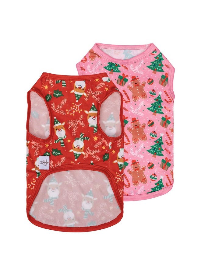 CuteBone - CuteBone Dog Christmas Shirts 2-Pack Soft Pet Clothes Breathable Summer Vest for Small Puppy and Stretchy Cat Apparel 2BX16XL - Image 1