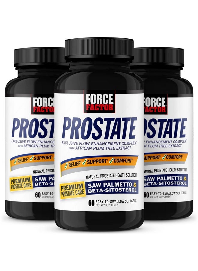Force Factor FORCE FACTOR Prostate, 3-Pack, Saw Palmetto and Beta Sitosterol Supplement for Men, Prostate Health Support, Size Support, Urinary Relief, Bladder Control, Reduce Nighttime Urination, 180 Softgels  - Image 1