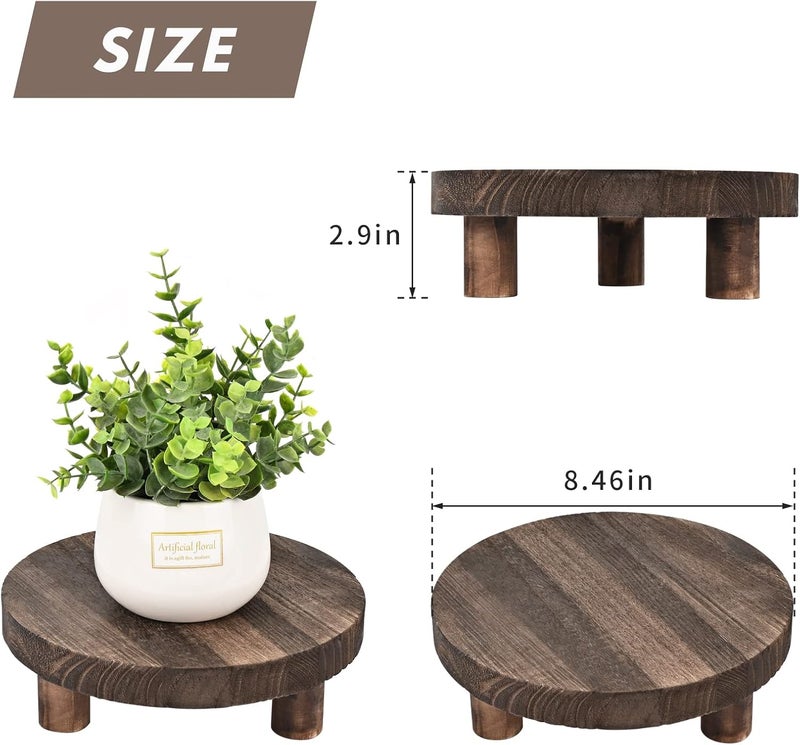 Yangbaga 2pcs Wooden Stool Display Stand, 8.46IN Round Plant Stand Wood-Flower Pot Supports Plant for Indoor Outdoor Home, GardenPatio Decorative - Image 2