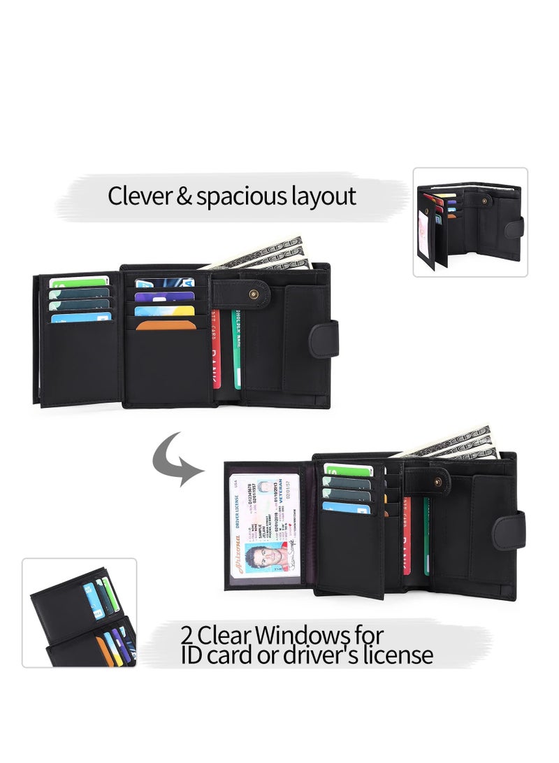 Men's Wallets Multifunctional RFID Blocking Leather Wallet Credit Card Trifold Compact Wallets for Men with ID Window Coin Pocket - Image 3