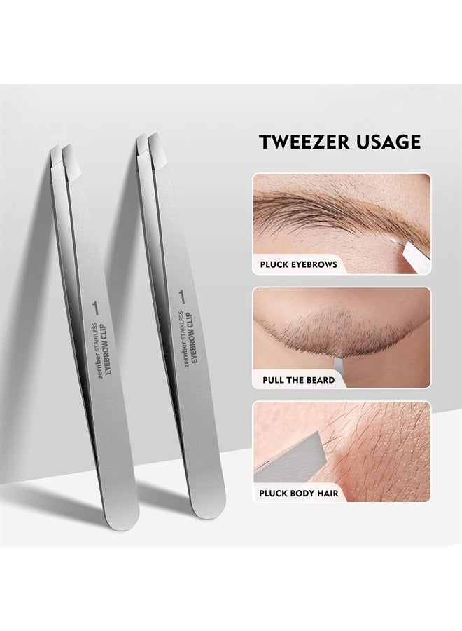 ZERNBER Flat and Slant Tip Tweezers of 2 Pack, Stainless Steel Precision Tweezer for Women Eyebrow & Hair Removal - Image 2