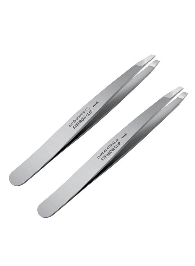 ZERNBER Flat and Slant Tip Tweezers of 2 Pack, Stainless Steel Precision Tweezer for Women Eyebrow & Hair Removal - Image 1