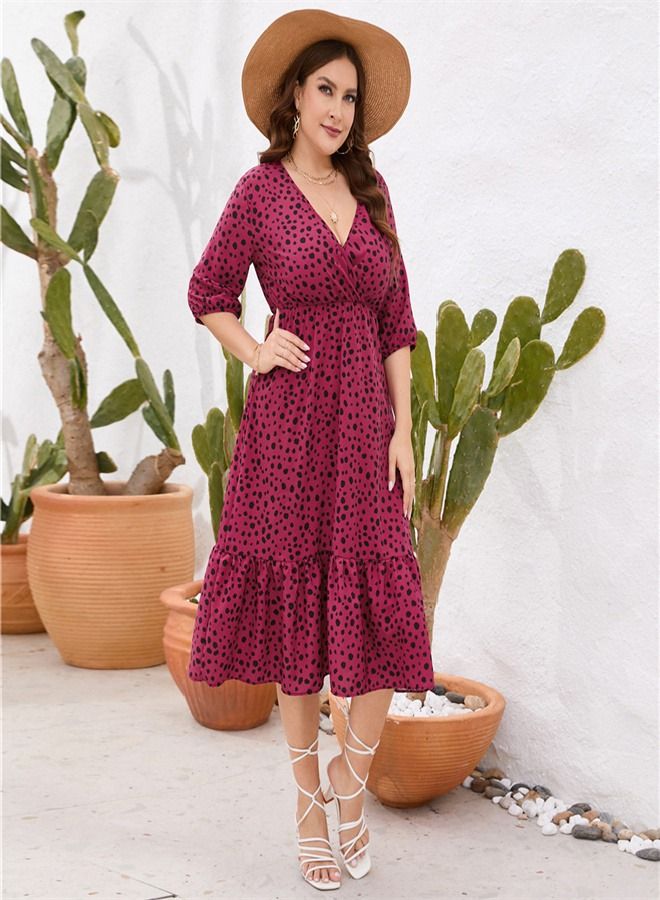 Loquat Leopard Print Ruffle Dress Rose Red  - Image 3
