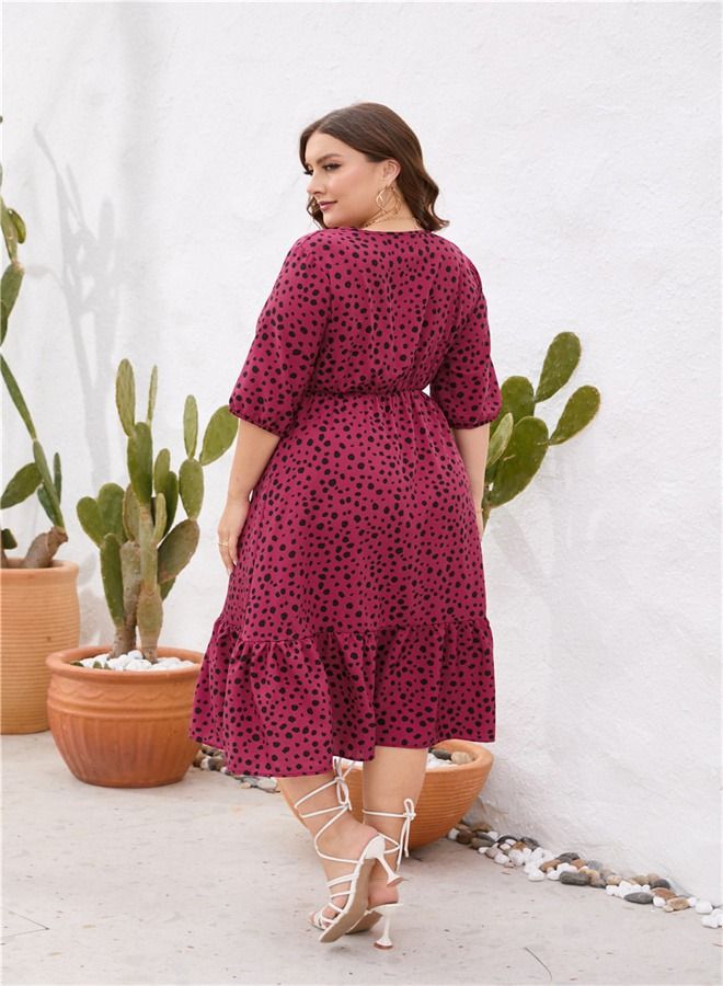 Loquat Leopard Print Ruffle Dress Rose Red  - Image 2