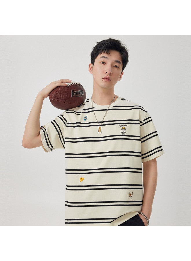 Cabbeen Short Sleeve Men's T-shirt Striped Loose Trendy Streetwear Couples Summer Short Sleeve T-shirt Men's Clothing - Image 4