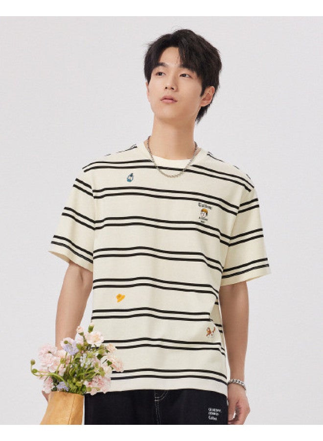 Cabbeen Short Sleeve Men's T-shirt Striped Loose Trendy Streetwear Couples Summer Short Sleeve T-shirt Men's Clothing - Image 1