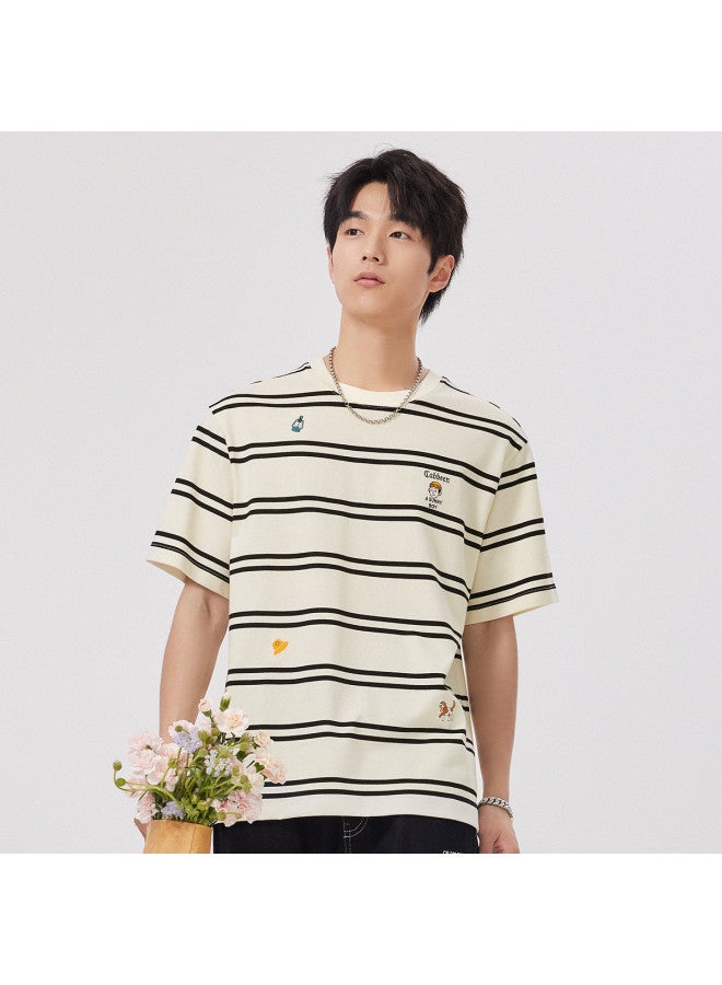 Cabbeen Short Sleeve Men's T-shirt Striped Loose Trendy Streetwear Couples Summer Short Sleeve T-shirt Men's Clothing - Image 2