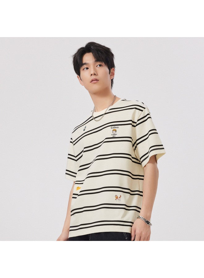 Cabbeen Short Sleeve Men's T-shirt Striped Loose Trendy Streetwear Couples Summer Short Sleeve T-shirt Men's Clothing - Image 3