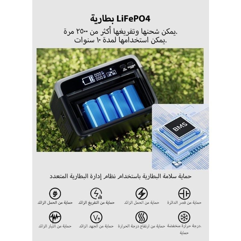 مولد طاقة شمسية 300 وات/231 وات في الساعة UPS محطة طاقة محمولة مع بطارية LiFePO4 شحن سريع مع ضوء LED 220 فولت متوافق مع التخييم في الهواء الطلق والمنزل والنسخ الاحتياطي باور بانك محمول - Image 3