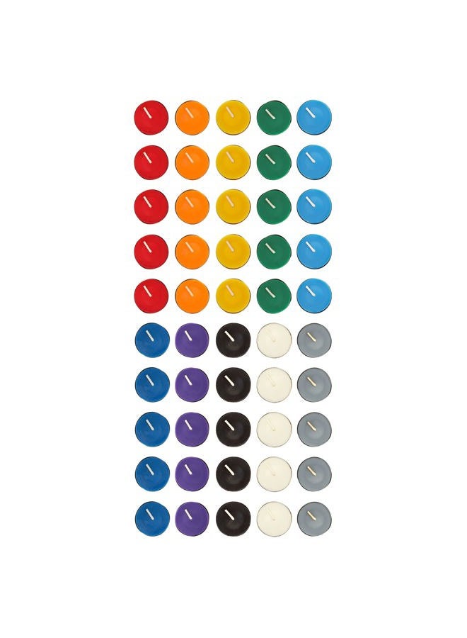 Mega Candles 50 pcs Unscented Assorted Colors Tea Lights Candles, Great for Casting Chimes, Chakra, Rituals, Spells, Vigil, Witchcraft, Wiccan Supplies, Magic, Enchantments, Vibrant Fun Colors - Image 1