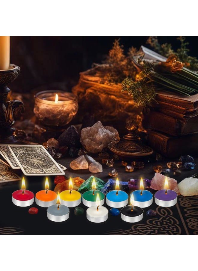 Mega Candles 50 pcs Unscented Assorted Colors Tea Lights Candles, Great for Casting Chimes, Chakra, Rituals, Spells, Vigil, Witchcraft, Wiccan Supplies, Magic, Enchantments, Vibrant Fun Colors - Image 4