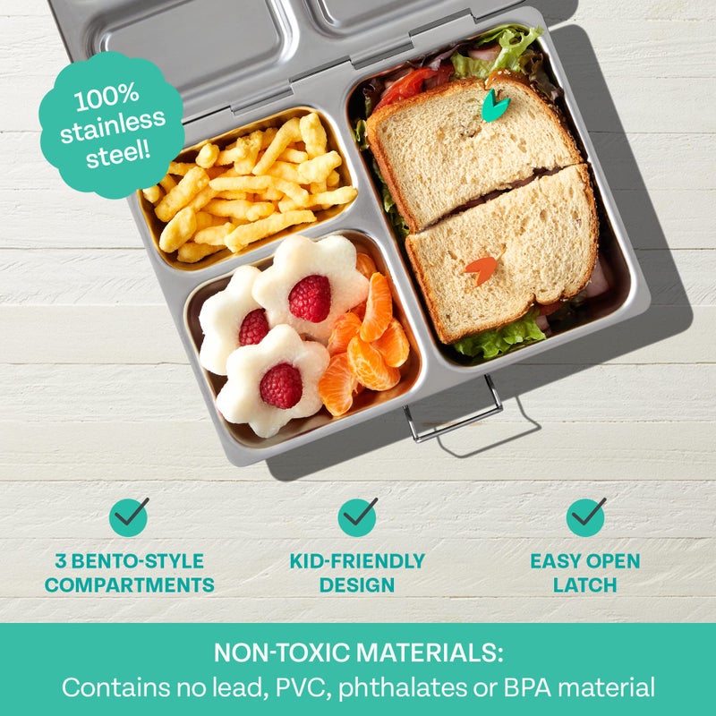 PlanetBox LAUNCH classic stainless steel bento lunch box with 3 compartments for adults and kids - Image 3