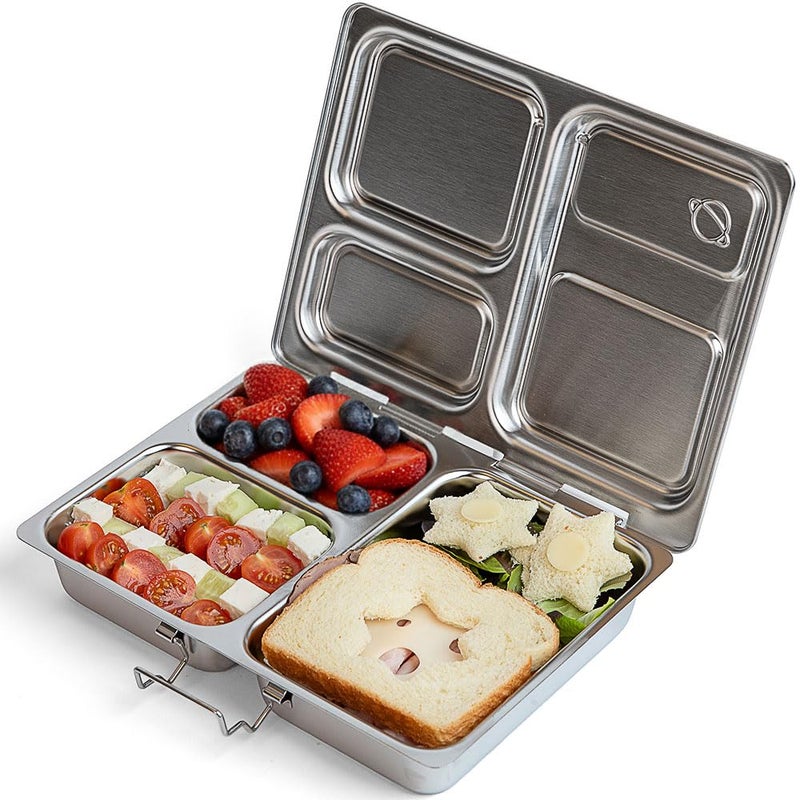 PlanetBox LAUNCH classic stainless steel bento lunch box with 3 compartments for adults and kids - Image 1