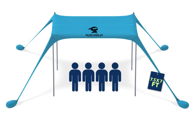 SUN NINJA Beach Tent Shelter with UPF50+ Protection, Includes Sand Shovel, Ground Pegs, Stability Poles, Outdoor Pop Up Shade Canopy for Camping, Fishing, Backyard Fun (Turquoise, 5x5 FT 4 Pole) - Image 1