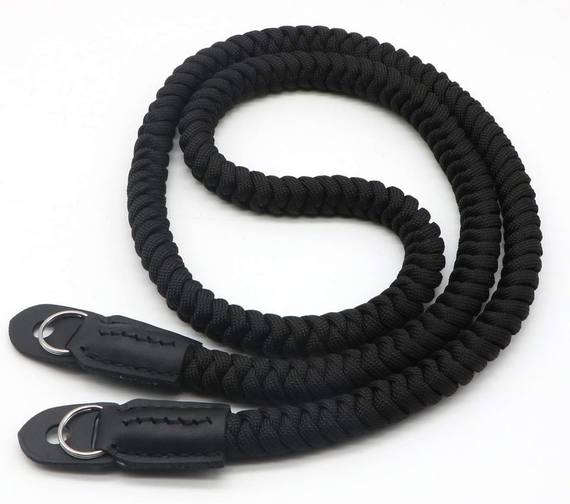 HITHUT Paracord Woven Camera Neck Shoulder Strap Belt Hand Compatible with Canon Nikon Sony Olympus Pentax Fujifilm Panasonic SLR DSLR Digital Mirrorless Cameras 42 inch Black - Image 1