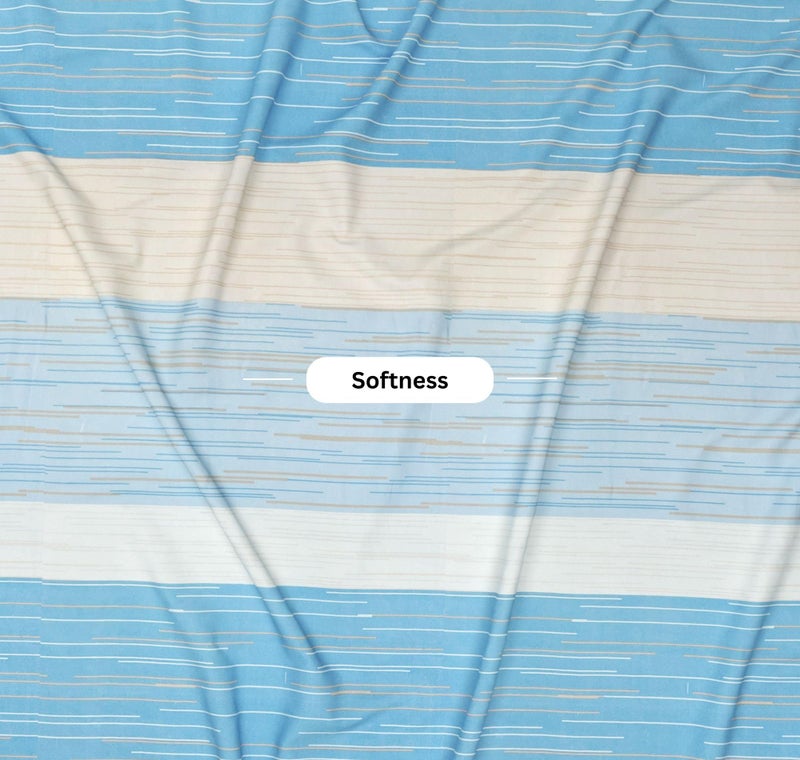 BSB HOME 100% Cotton Feel Double Bed Bedsheet Set | 144 TC Soft & Breathable | Ocean Blue and Skin Big Striped with 2 Pillow Covers | Wrinkle Free | for Bedroom (90 x 90 Inches) - Image 4