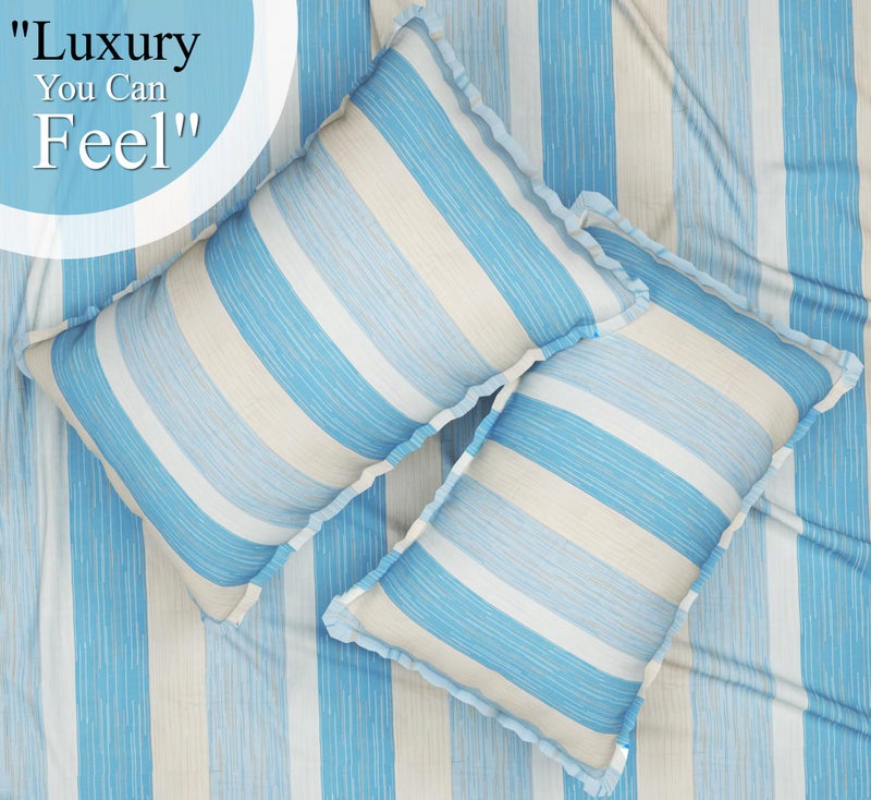 BSB HOME 100% Cotton Feel Double Bed Bedsheet Set | 144 TC Soft & Breathable | Ocean Blue and Skin Big Striped with 2 Pillow Covers | Wrinkle Free | for Bedroom (90 x 90 Inches) - Image 5
