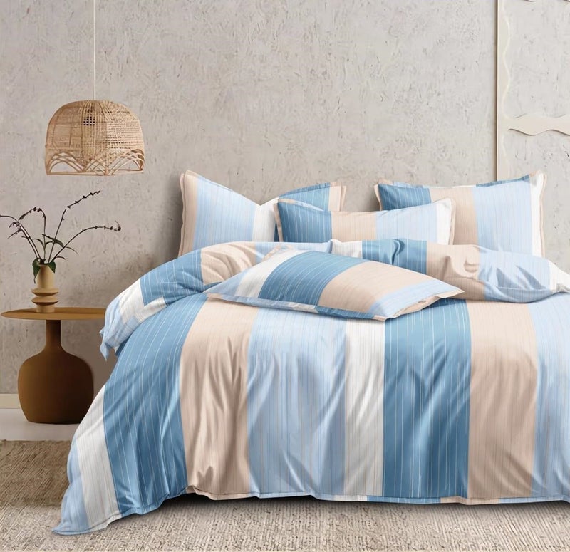 BSB HOME 100% Cotton Feel Double Bed Bedsheet Set | 144 TC Soft & Breathable | Ocean Blue and Skin Big Striped with 2 Pillow Covers | Wrinkle Free | for Bedroom (90 x 90 Inches) - Image 3
