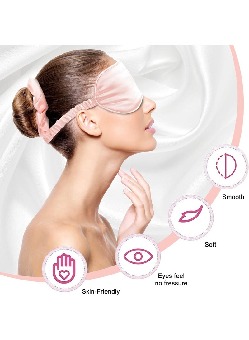 LUMYA Silk Sleep Masks Travel Set 4 Pcs Soft Sleeping Eye Mask with Hair Scrunchie Head Band and Travel Pouch for Girls Ladies Pink - Image 3