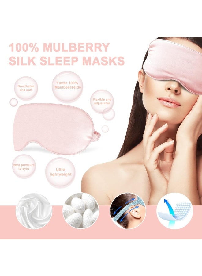 LUMYA Silk Sleep Masks Travel Set 4 Pcs Soft Sleeping Eye Mask with Hair Scrunchie Head Band and Travel Pouch for Girls Ladies Pink - Image 4