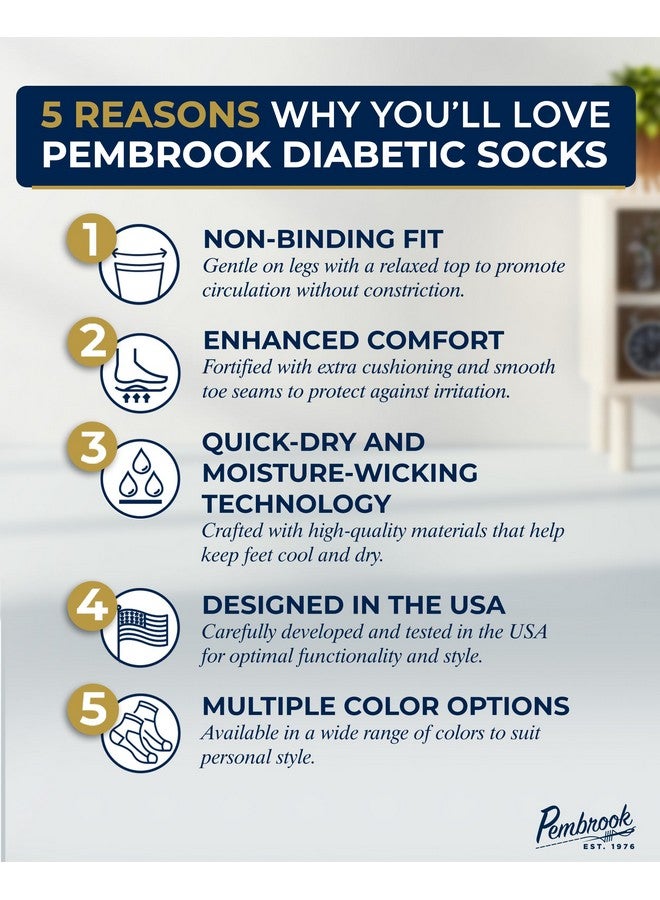 Pembrook Pembrook Bamboo Viscose Diabetic Socks for Women & Men - 6 Pairs Ankle Socks for Swollen Feet | Neuropathy Socks | Mens Diabetic Socks | Black, White, Beige, Aqua, Blue, Navy - Image 2