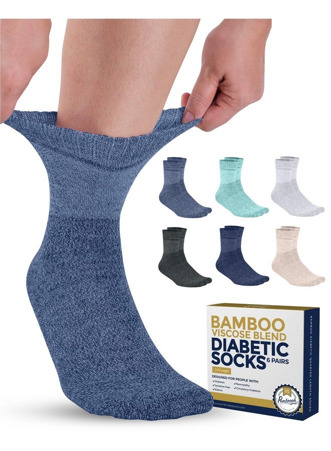Pembrook Pembrook Bamboo Viscose Diabetic Socks for Women & Men - 6 Pairs Ankle Socks for Swollen Feet | Neuropathy Socks | Mens Diabetic Socks | Black, White, Beige, Aqua, Blue, Navy - Image 1