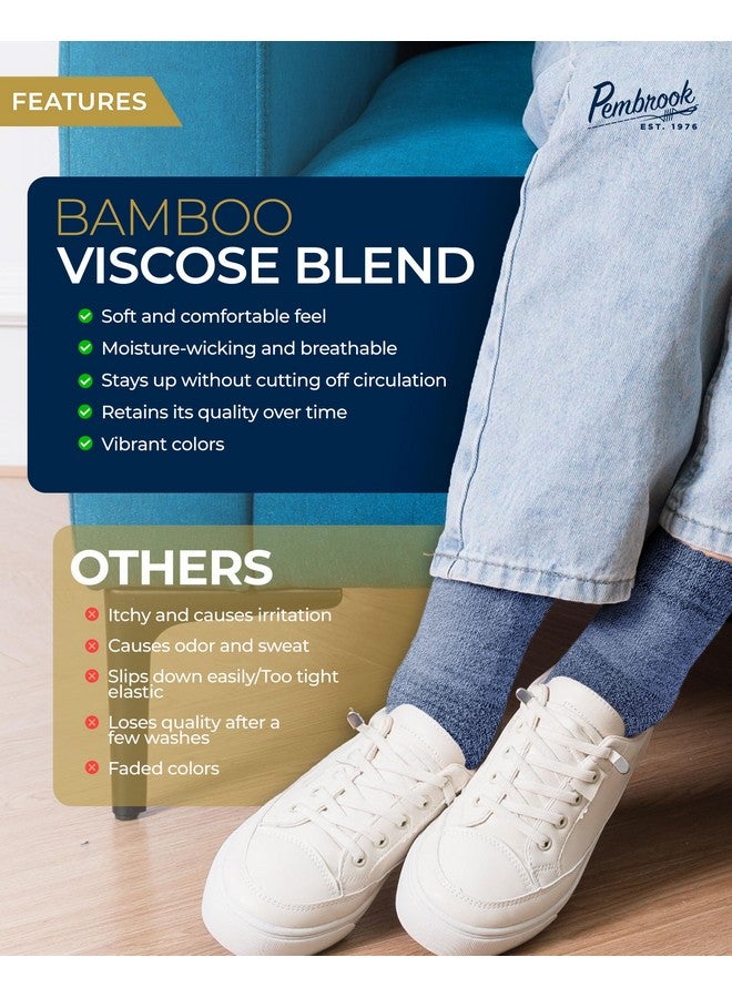 Pembrook Pembrook Bamboo Viscose Diabetic Socks for Women & Men - 6 Pairs Ankle Socks for Swollen Feet | Neuropathy Socks | Mens Diabetic Socks | Black, White, Beige, Aqua, Blue, Navy - Image 3