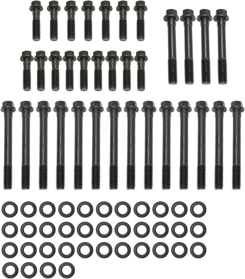 Cylinder Head Bolt Set Black Compatible with SB Chevy 350 383 400 SBC with washers