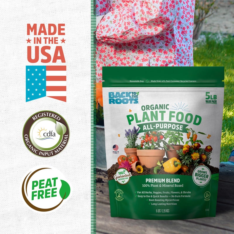 Back to The Roots Organic All-Purpose Plant Food (5 lb. Value Size), Premium Blend, Safe & Sustainable Vegan Formulation Made with Kelp and Alfaalfa Meal, Mycorrhize, and Rock Phosphate Minerals - Image 2