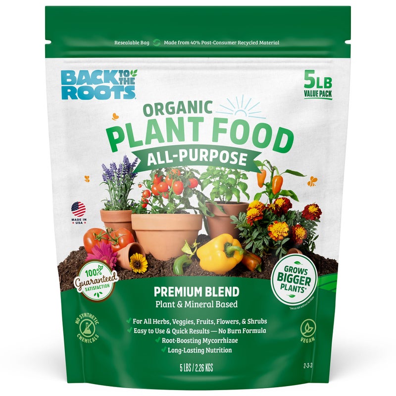 Back to The Roots Organic All-Purpose Plant Food (5 lb. Value Size), Premium Blend, Safe & Sustainable Vegan Formulation Made with Kelp and Alfaalfa Meal, Mycorrhize, and Rock Phosphate Minerals - Image 1