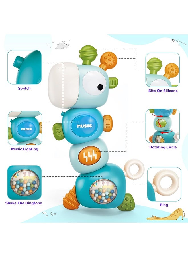 Baby Teething Toys for 3-6 6-12 Months, Food Grade Baby Teether, Newborn Infant Rattle Toys, Learning Educational Musical Toys for Boys Girls - Blue - Image 4