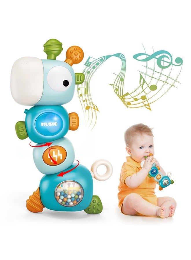Baby Teething Toys for 3-6 6-12 Months, Food Grade Baby Teether, Newborn Infant Rattle Toys, Learning Educational Musical Toys for Boys Girls - Blue - Image 1