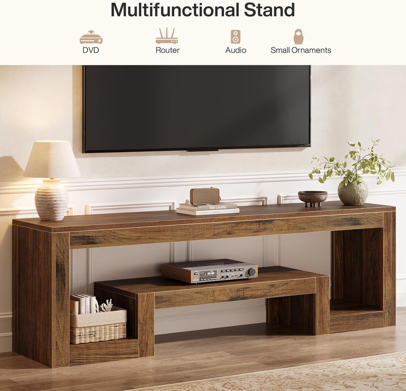 Tribesigns 160CM TV Stand for 55/60/65-Inch TVs, Farmhouse Entertainment Center with Open Storage Shelves, Rustic Brown Television Console for Living Room, Bedroom - Image 4