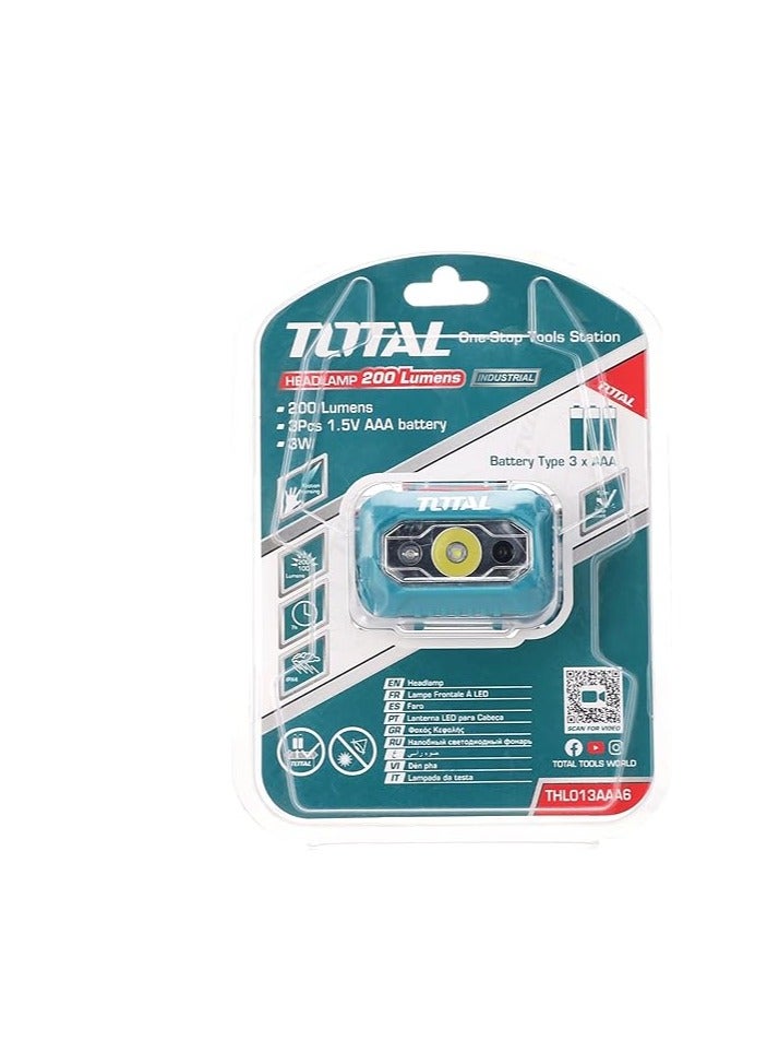 TOTAL Super Total Headlamp 200 Lumens | 3xAAA Battery | 91m Beam Distance | IPX4 Waterproof | Brightness Levels: Max 200 & Low 100 Lumens  - Image 4