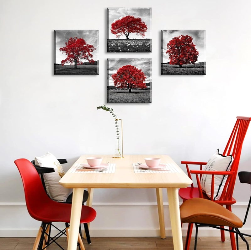 DJSYLIFE Black White and Red Tree Wall Decor for Living Room - Image 4
